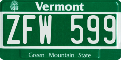 VT license plate ZFW599