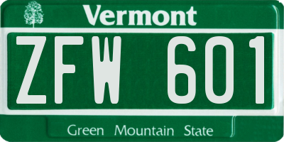 VT license plate ZFW601