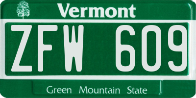 VT license plate ZFW609