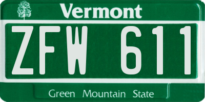 VT license plate ZFW611