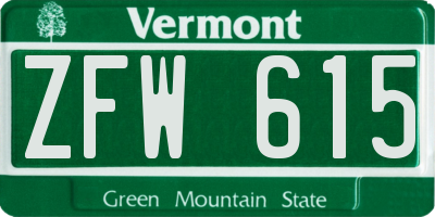 VT license plate ZFW615