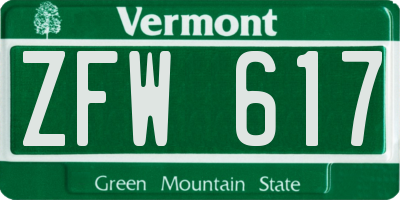 VT license plate ZFW617