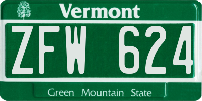 VT license plate ZFW624