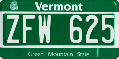 VT license plate ZFW625