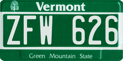 VT license plate ZFW626