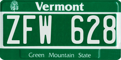 VT license plate ZFW628
