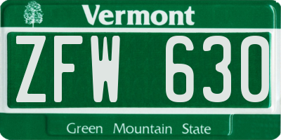 VT license plate ZFW630