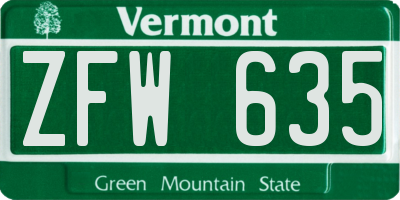VT license plate ZFW635