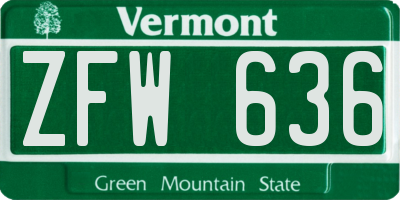 VT license plate ZFW636