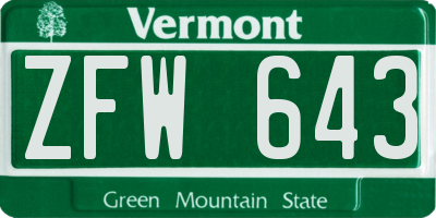 VT license plate ZFW643