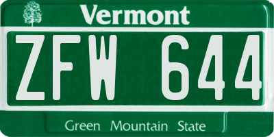 VT license plate ZFW644