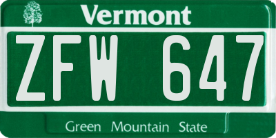 VT license plate ZFW647