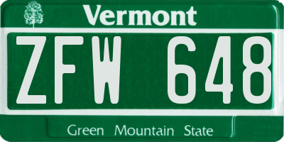 VT license plate ZFW648