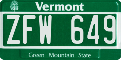VT license plate ZFW649