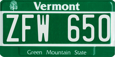 VT license plate ZFW650