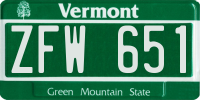 VT license plate ZFW651