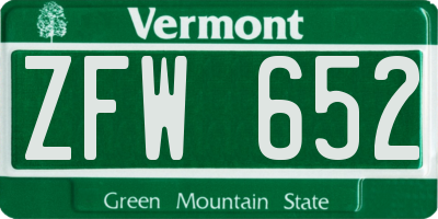 VT license plate ZFW652