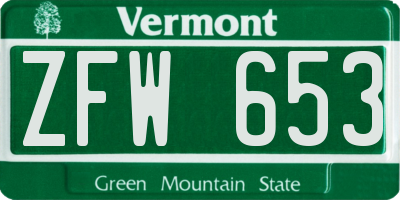 VT license plate ZFW653