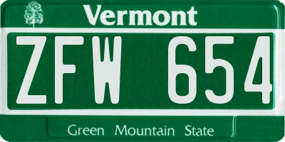 VT license plate ZFW654