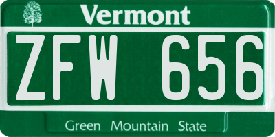 VT license plate ZFW656