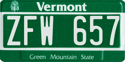 VT license plate ZFW657