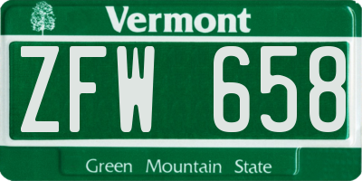 VT license plate ZFW658