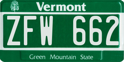 VT license plate ZFW662