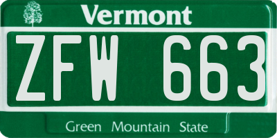 VT license plate ZFW663
