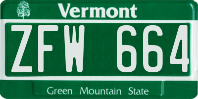 VT license plate ZFW664