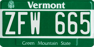 VT license plate ZFW665