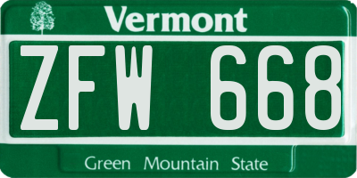 VT license plate ZFW668