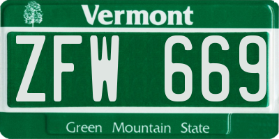 VT license plate ZFW669