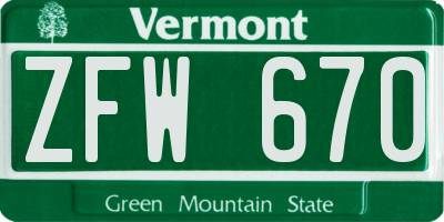 VT license plate ZFW670