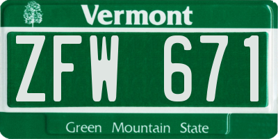 VT license plate ZFW671