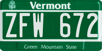 VT license plate ZFW672