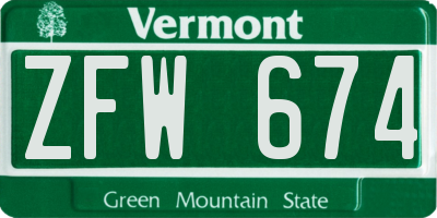 VT license plate ZFW674