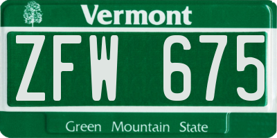 VT license plate ZFW675