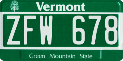 VT license plate ZFW678