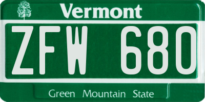 VT license plate ZFW680