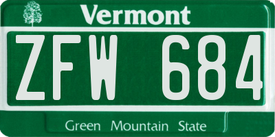 VT license plate ZFW684