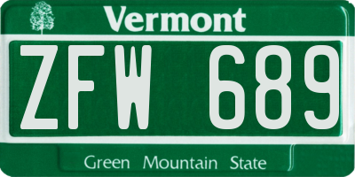 VT license plate ZFW689