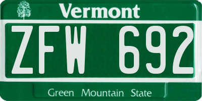 VT license plate ZFW692