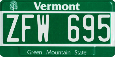 VT license plate ZFW695