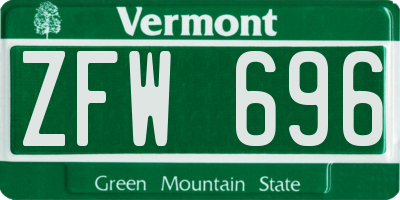 VT license plate ZFW696