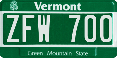 VT license plate ZFW700