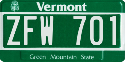 VT license plate ZFW701