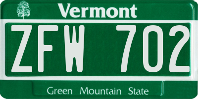 VT license plate ZFW702