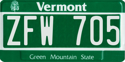 VT license plate ZFW705