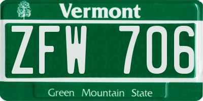 VT license plate ZFW706