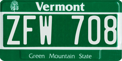VT license plate ZFW708